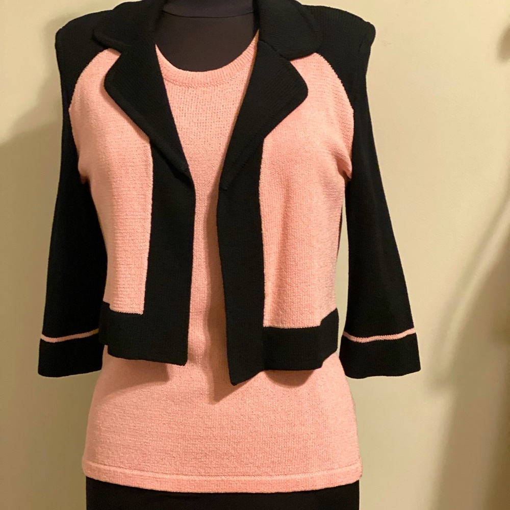 Kourosh New York Knit Crop Jacket, matching Camisole. Pink/Black